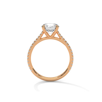 Four Prong Cathedral Engagement Ring with Pave in 18K Rose Gold | Lab Grown Diamond