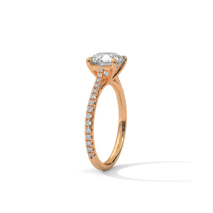 Four Prong Cathedral Engagement Ring with Pave in 18K Rose Gold | Lab Grown Diamond
