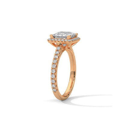 Princess Halo Cathedral Engagement Ring with Pave 18K Rose Gold | Lab Grown Diamond