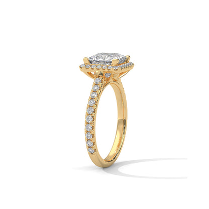 Princess Halo Cathedral Engagement Ring with Pave 18K | Lab Grown Diamond