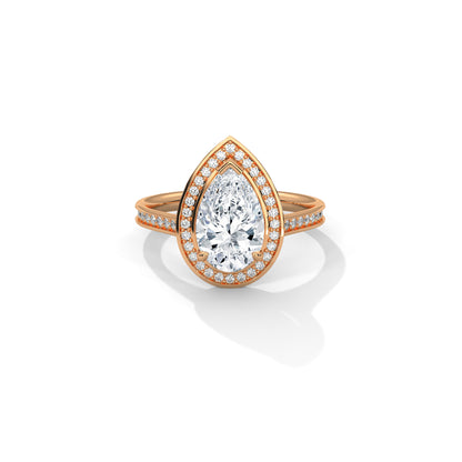 Pear Halo Engagement Ring with Pave 18K Rose Gold | Lab Grown Diamond