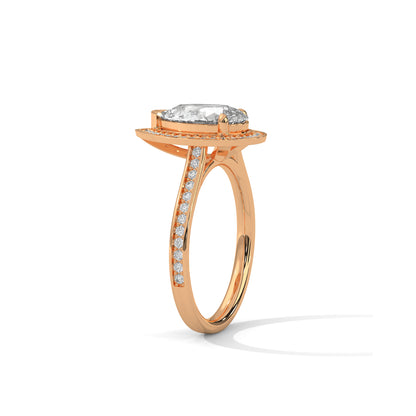Pear Halo Engagement Ring with Pave 18K Rose Gold | Lab Grown Diamond