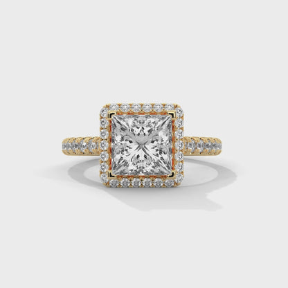 Princess Halo Cathedral Engagement Ring with Pave 18K | Lab Grown Diamond
