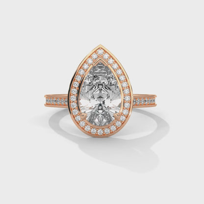 Pear Halo Engagement Ring with Pave 18K Rose Gold | Lab Grown Diamond
