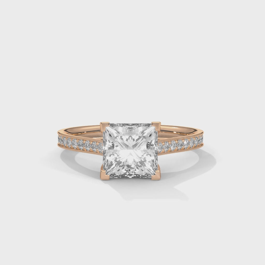 Princess Engagement Ring with Pave 18k Rose Gold | Lab Grown Diamond