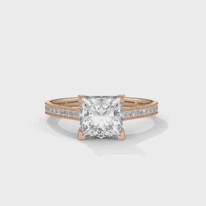 Princess Engagement Ring with Pave 18k Rose Gold | Lab Grown Diamond