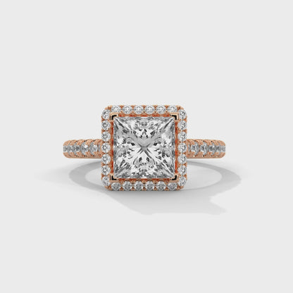 Princess Halo Cathedral Engagement Ring with Pave 18K Rose Gold | Lab Grown Diamond